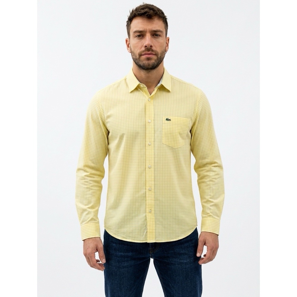 (10/b50)Lacoste Men Classic  Gingham Check Long Sleeve Button Up Shirt Large
